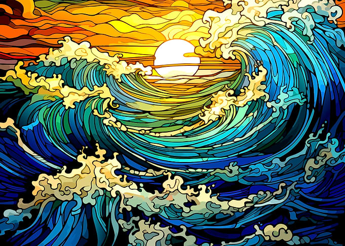 Stained Glass Style Ocean Wave
