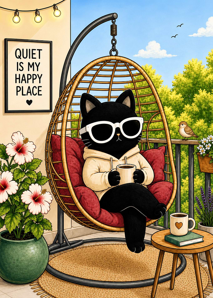 Cool Black Cat Relaxing on Balcony