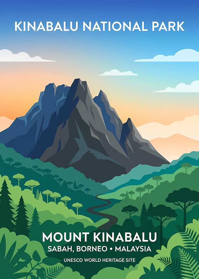 Mount Kinabalu National Park Travel Poster
