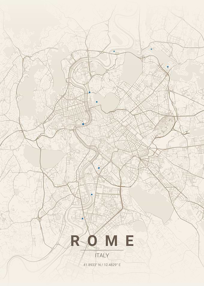 Minimalist Map of Rome Italy