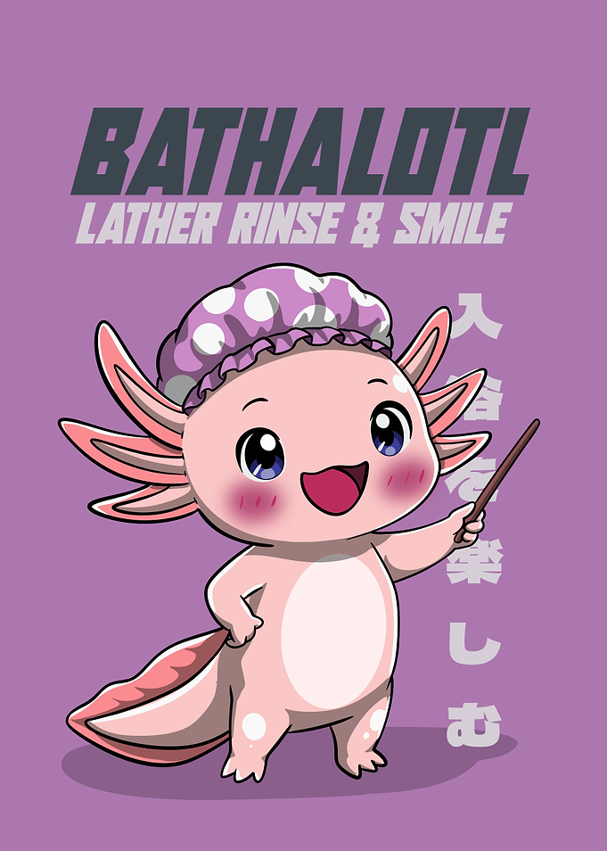 Cute Axolotl Bath Time Illustration