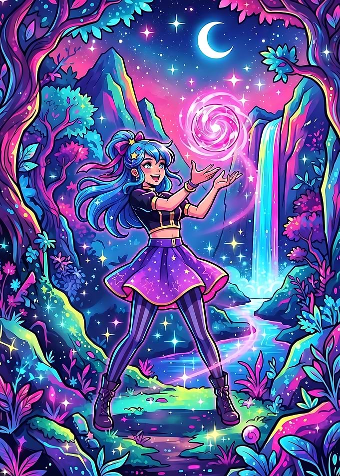 Magical Anime Girl Casting Spell