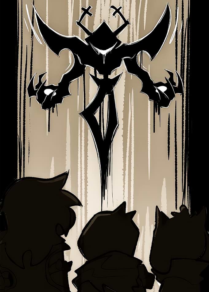 Shadowy Figures Confronting Dark Entity