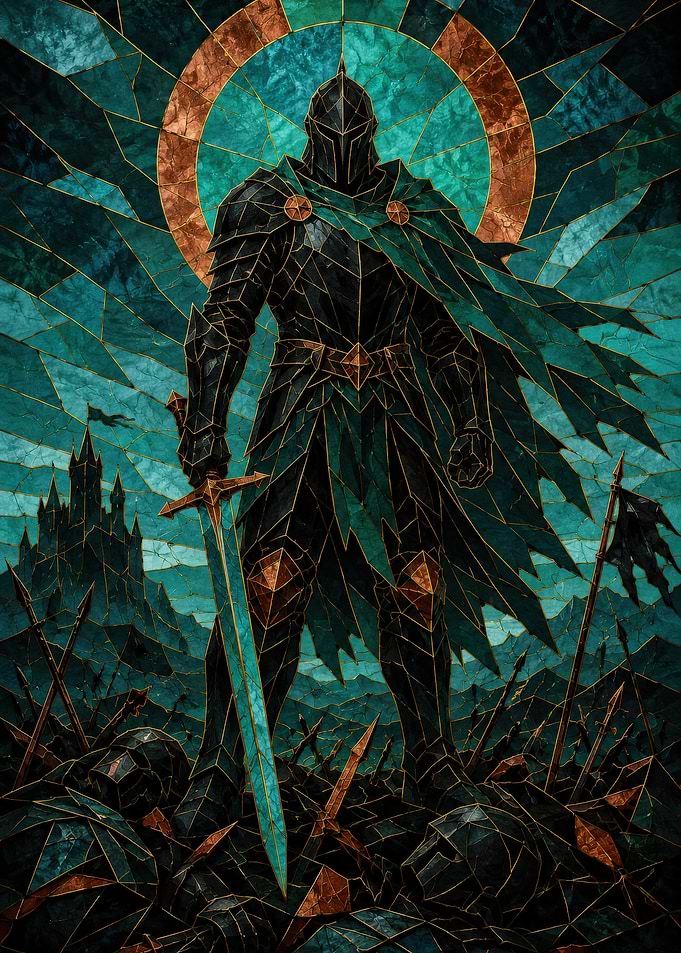Stained Glass Dark Knight Warrior