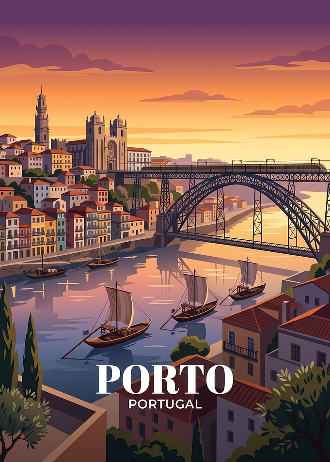 Porto Portugal Sunset Travel Poster