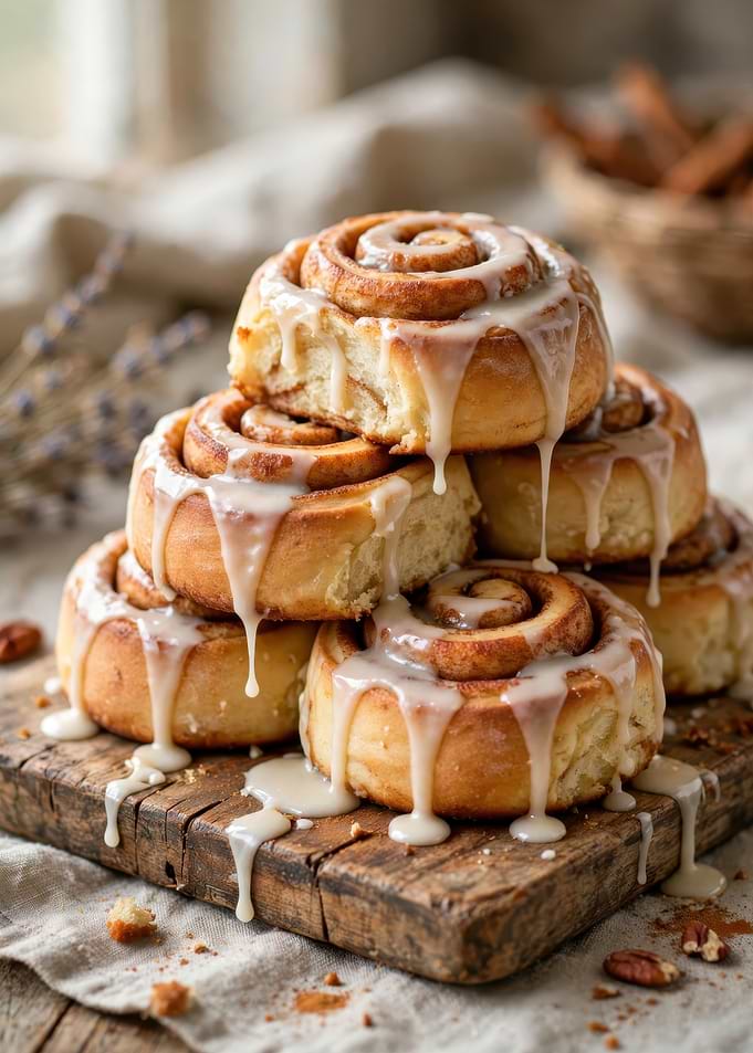 Stack of Glazed Cinnamon Rolls