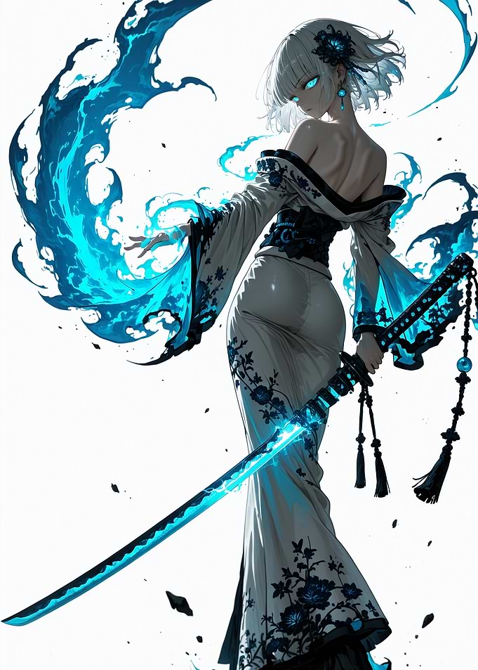 Anime Girl with Glowing Blue Katana