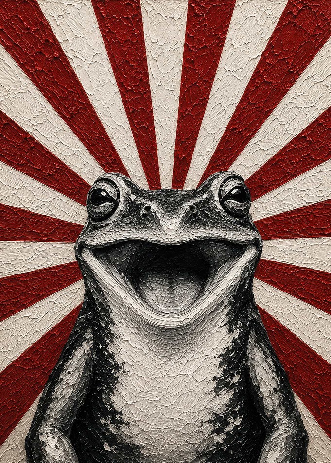 Happy Frog with Sunburst Background