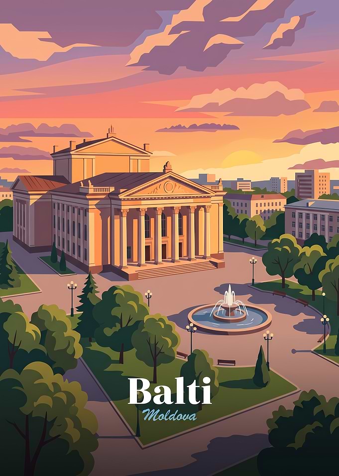 Balti Moldova Cityscape Travel Poster