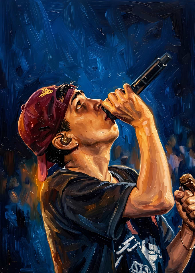 Oil Painting of a Rapper Performing