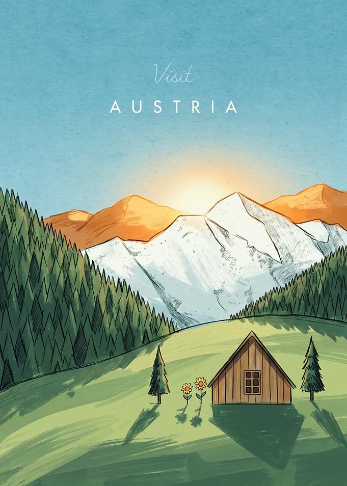 Visit Austria Mountain Landscape Poster