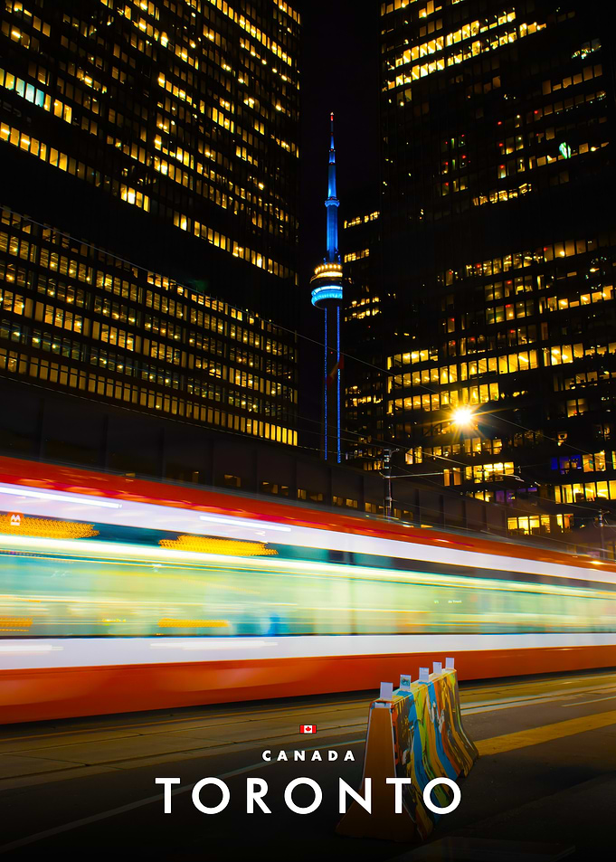 Toronto Night Cityscape with Streetcar