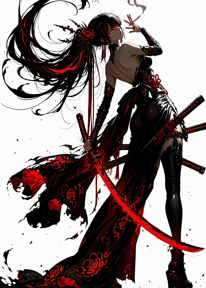 Elegant Anime Warrior with Red Katana