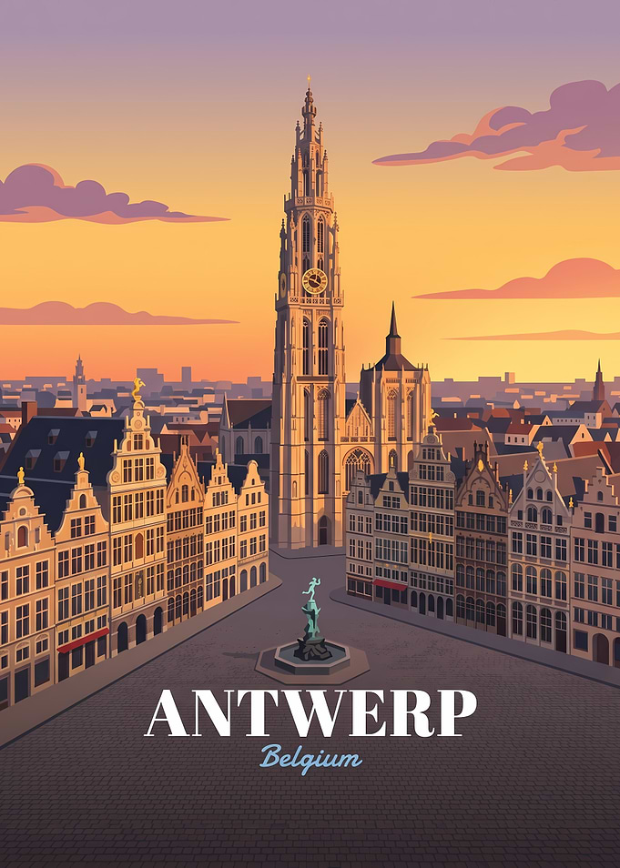 Antwerp Belgium Travel Poster