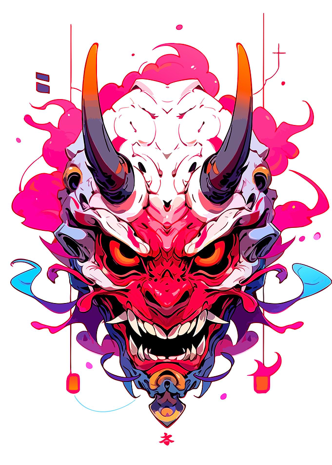 Vibrant Oni Mask Digital Illustration