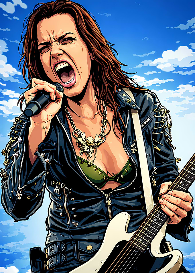 Female Rocker Singing and Playing Guitar