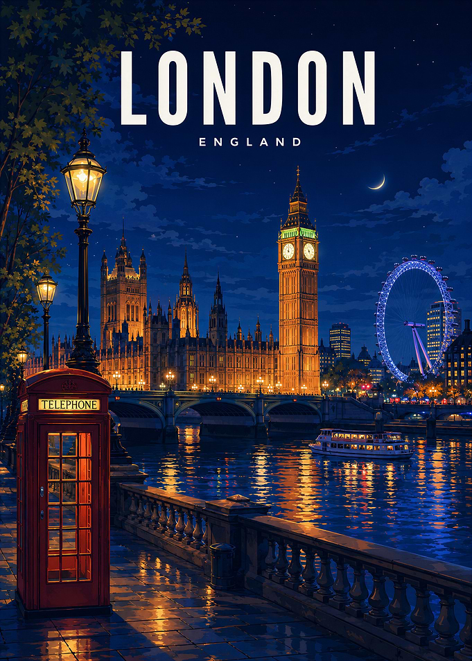 London, England Night Cityscape Poster