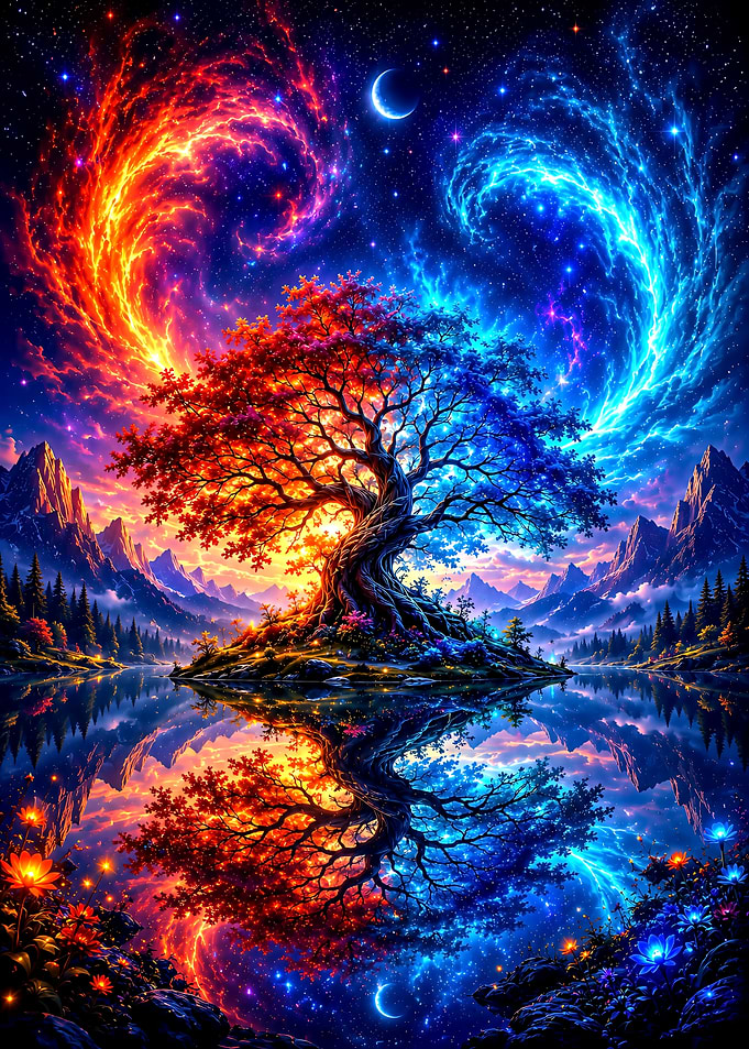 Dual Nature Cosmic Tree Reflection