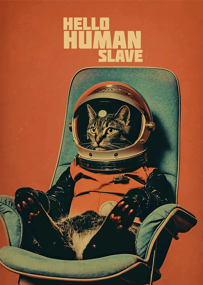 Astronaut Cat Retro Poster