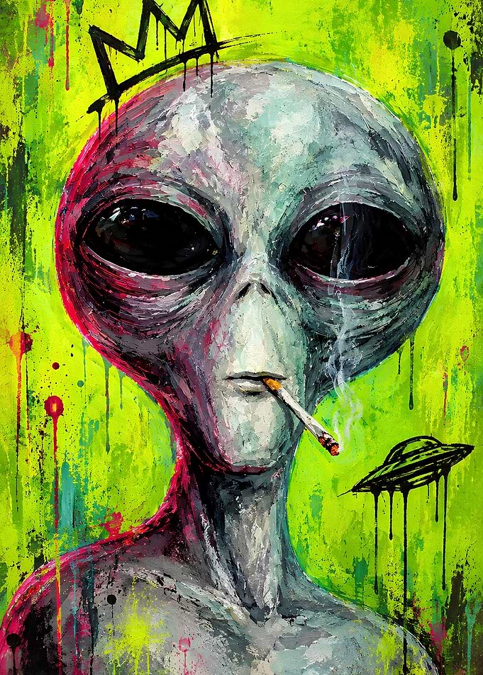 Graffiti Style Alien Smoking Portrait