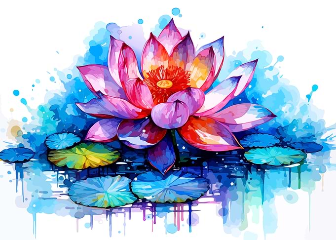 Vibrant Watercolor Lotus Flower Art