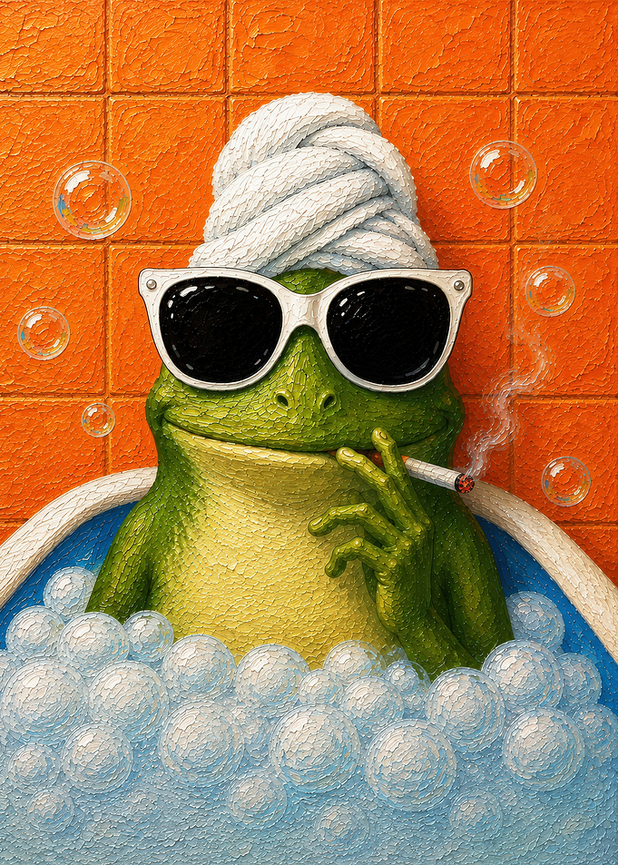 Cool Frog Relaxing in Bubble Bath