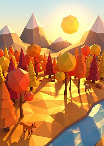 Low Poly Autumn Forest Landscape