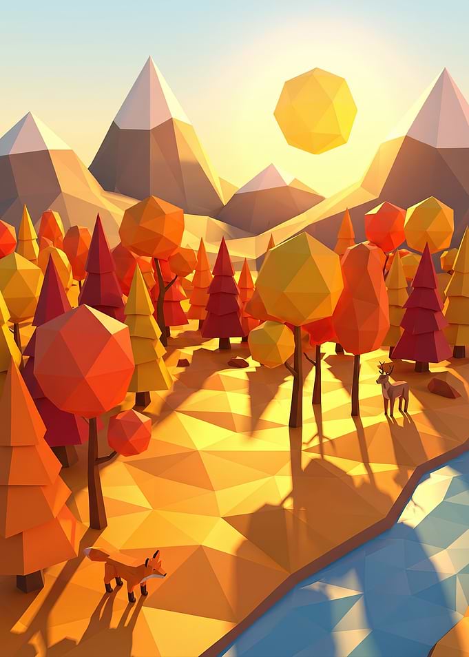 Low Poly Autumn Forest Landscape