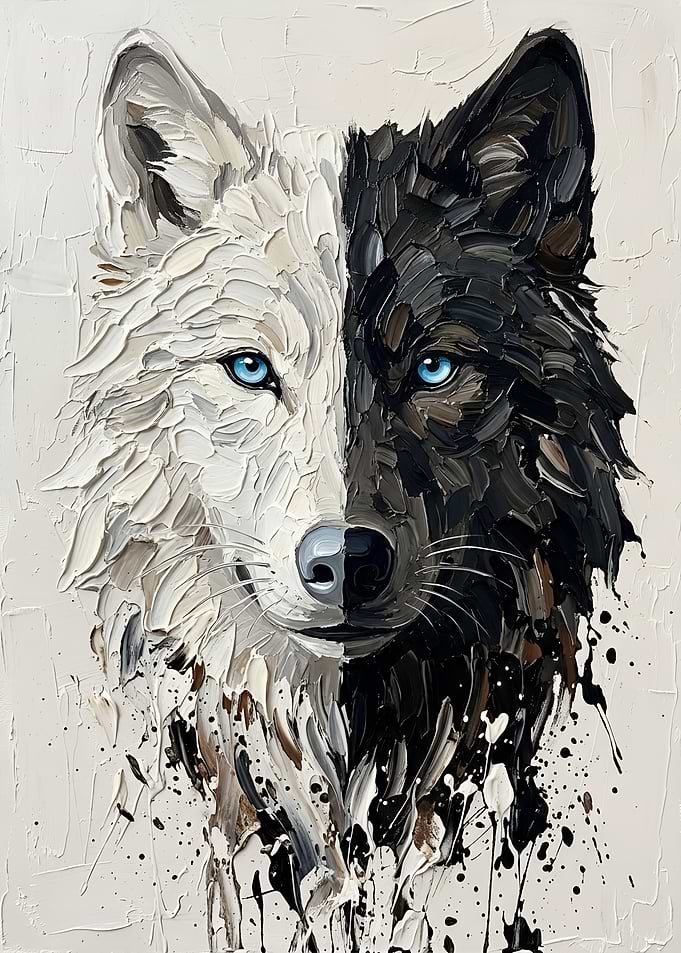 Duality Wolf Animal Oil Painting