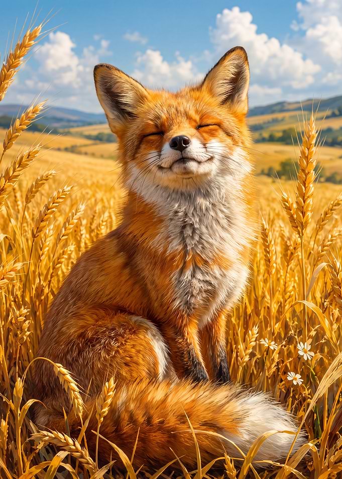 Smiling Red Fox in Wheat Field