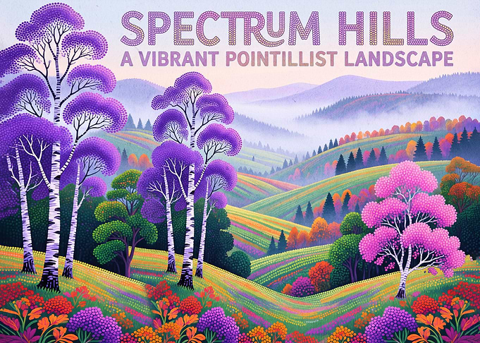Spectrum Hills Pointillist Landscape