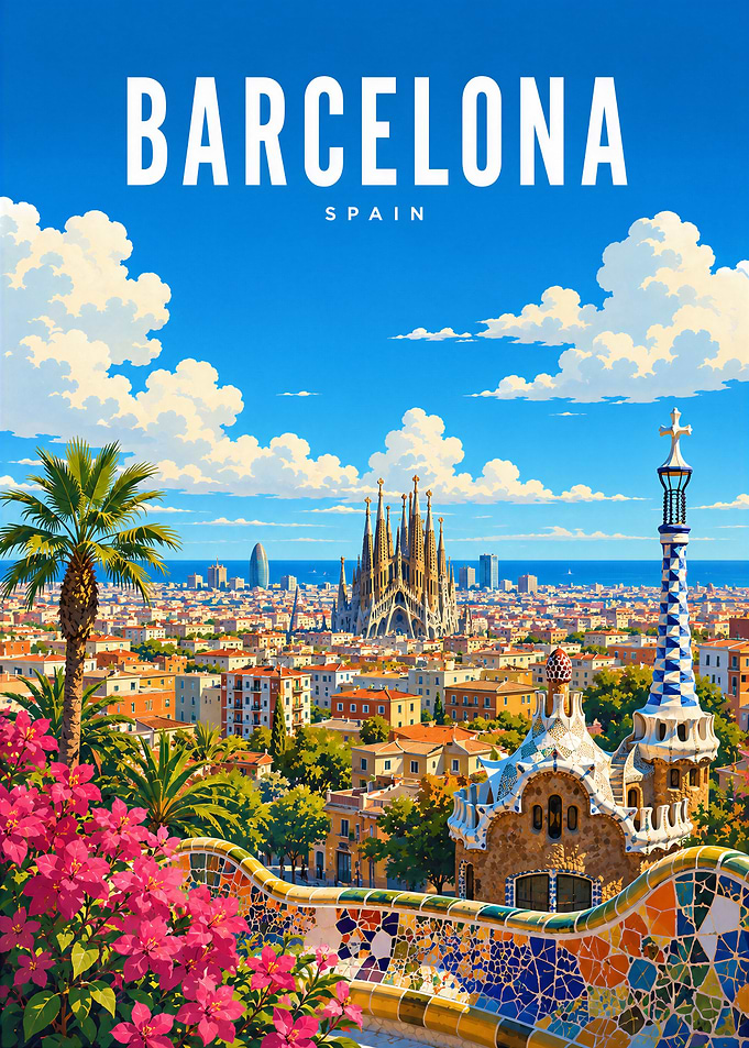 Barcelona, Spain, Travel Poster