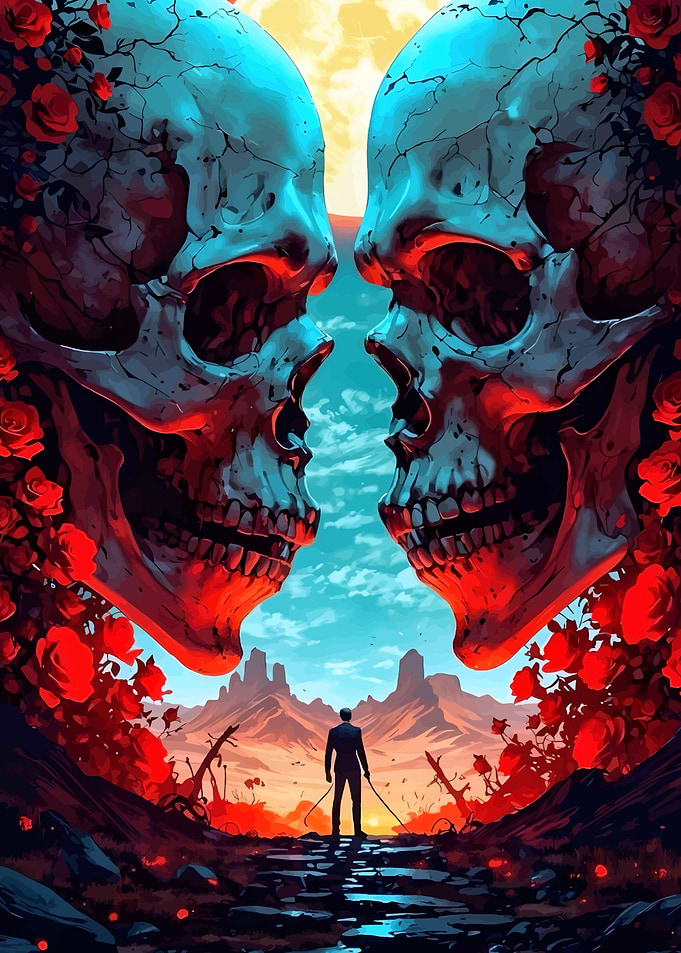 Surreal Skull and Rose Landscape