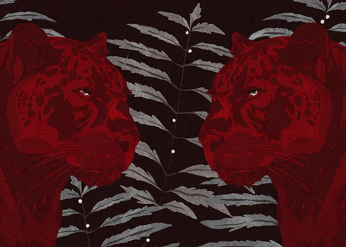 Symmetrical Red Leopards and Ferns