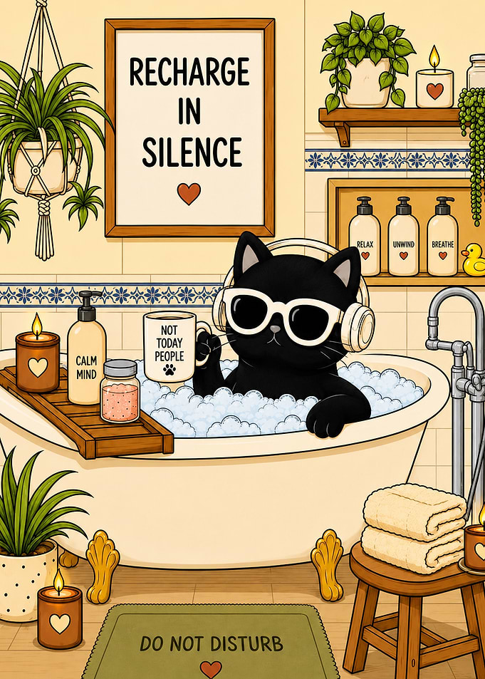 Black Cat Relaxing in Bathtub