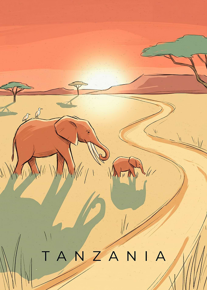 Tanzania Safari Sunset Illustration
