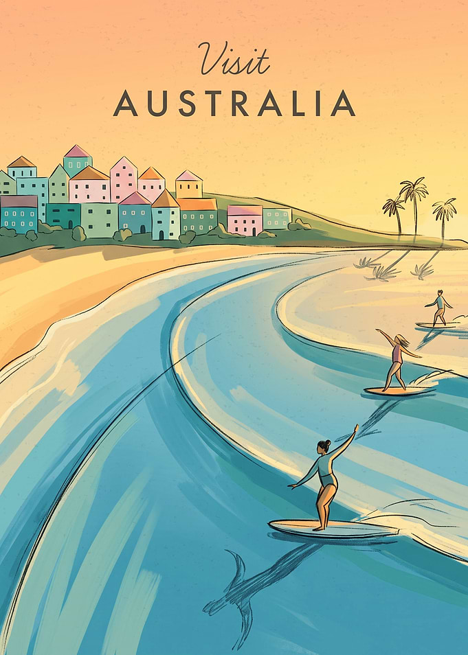 Visit Australia Surfing Travel Poster