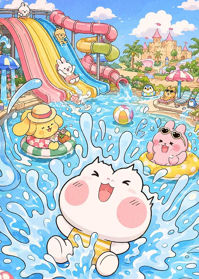 Cute Characters Having Fun at Waterpark