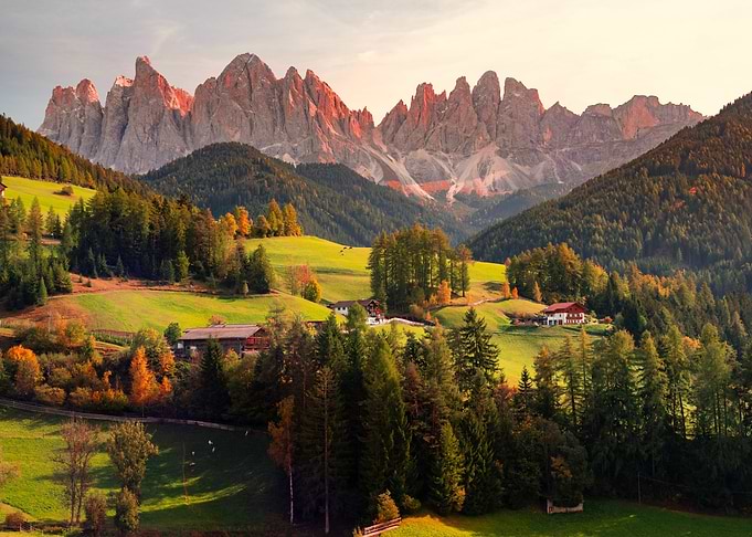 Dolomites Mountain Landscape at Sunset