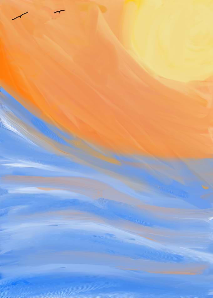 Abstract Sunset Over Ocean Waves