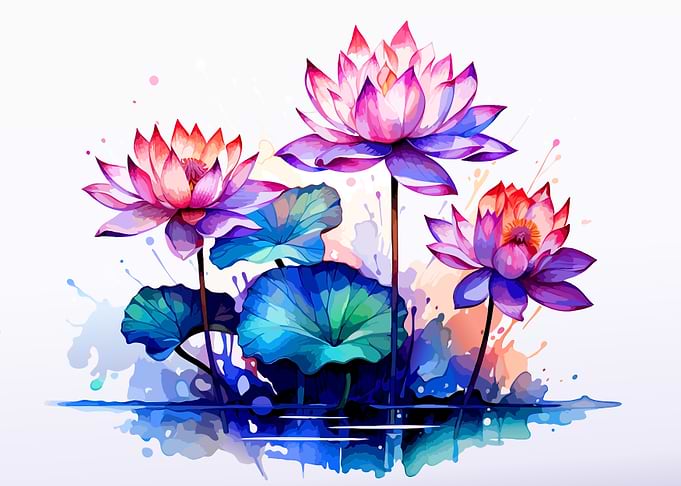 Vibrant Watercolor Lotus Flower Illustration
