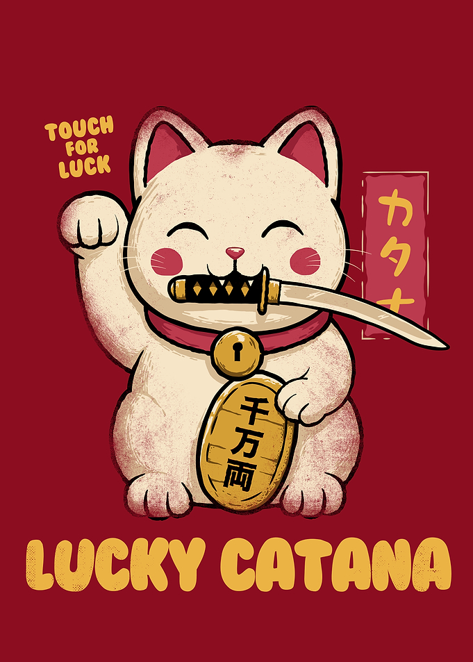 Lucky Catana Maneki Neko Illustration