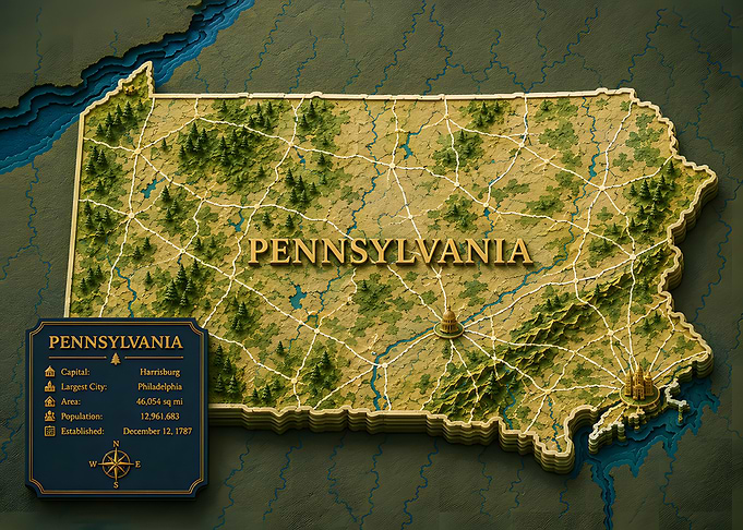 Pennsylvania 3D Topographic Map