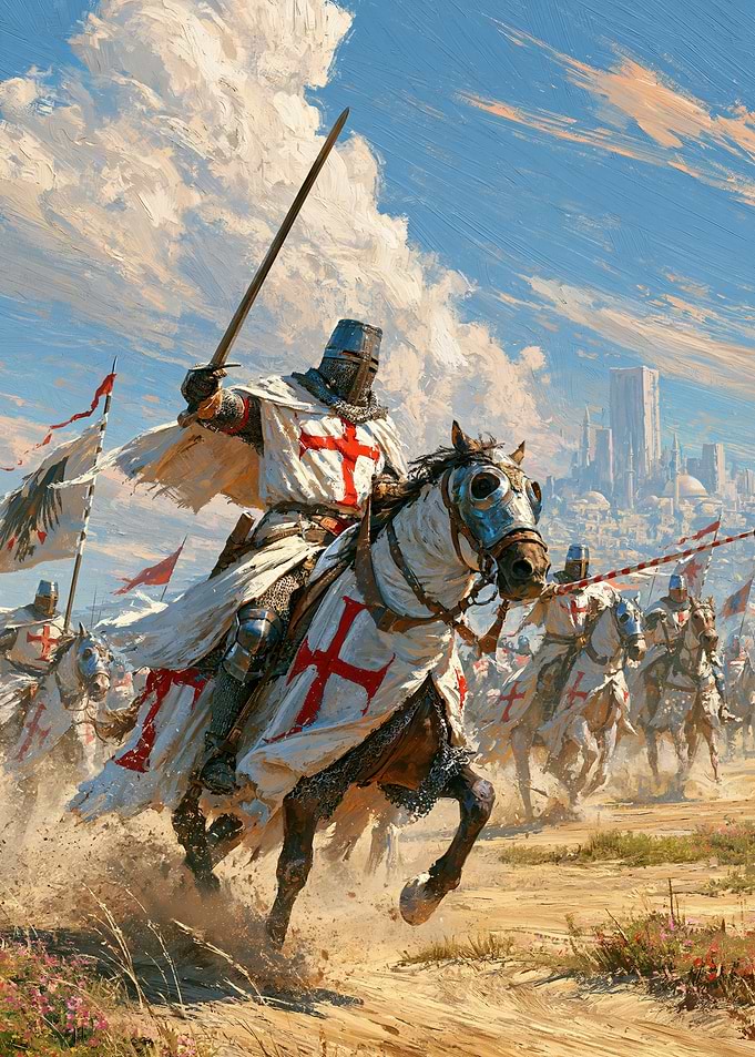 Crusader Knights Charging into Battle