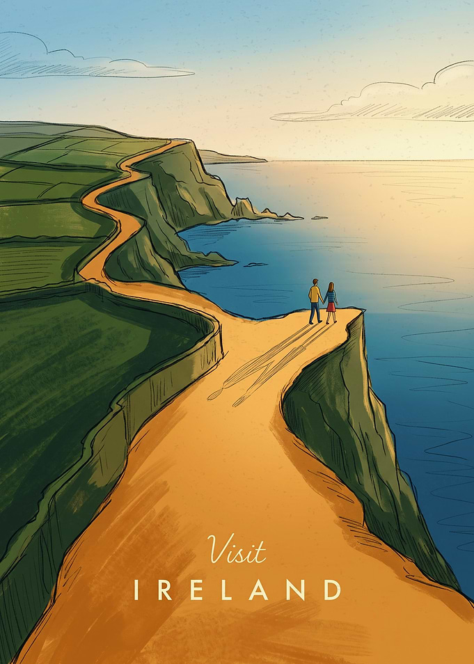 Visit Ireland Coastal Cliff Poster