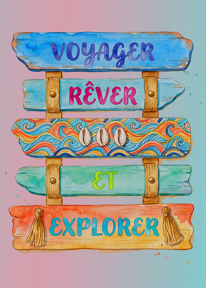Voyager Rêver et Explorer Wooden Sign