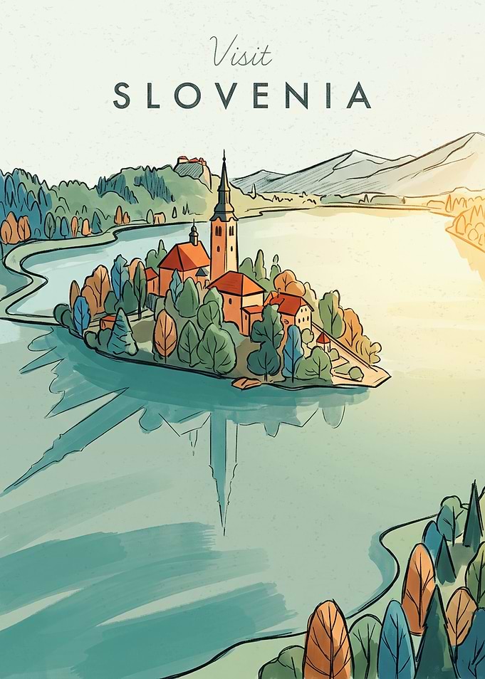 Visit Slovenia Lake Bled Travel Poster
