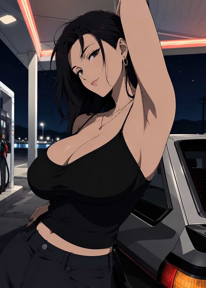 Anime Girl at Gas Station