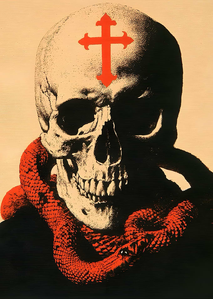 Skull with Red Snake and Cross