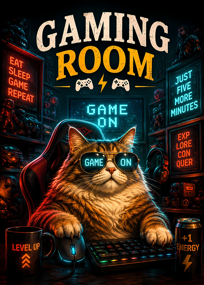 Cool Gaming Cat in Gaming Room
